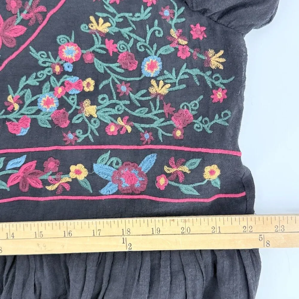 Boho Embroidered Babydoll Dress Black Cottagecore Flowy Fairy Style S - Picture 5 of 16